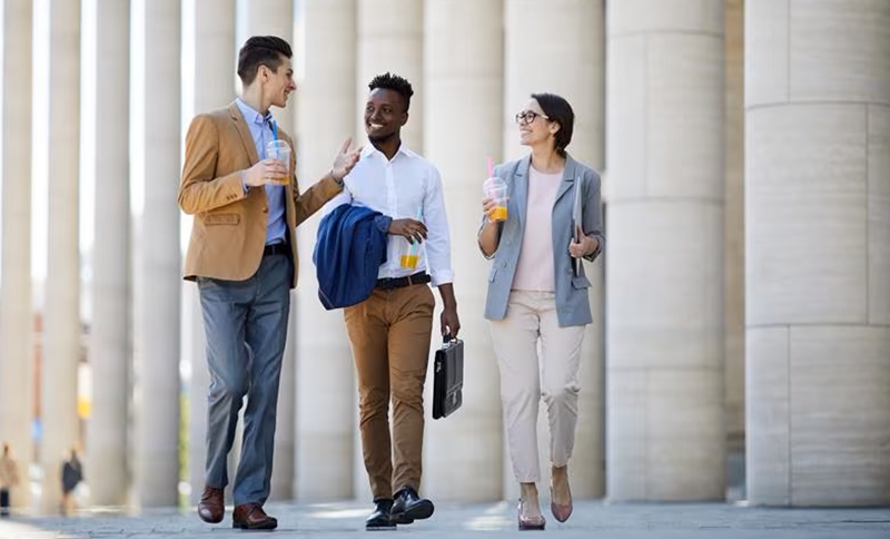 Law students conversing outside