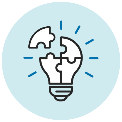 Icon illustrating a lightbulb made of jigsaw puzzle pieces