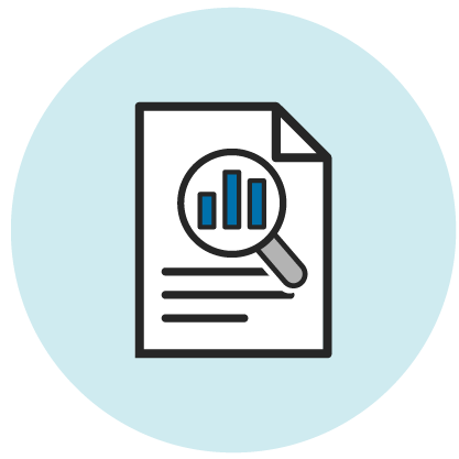 Icon illustrating data report with magnifying glass