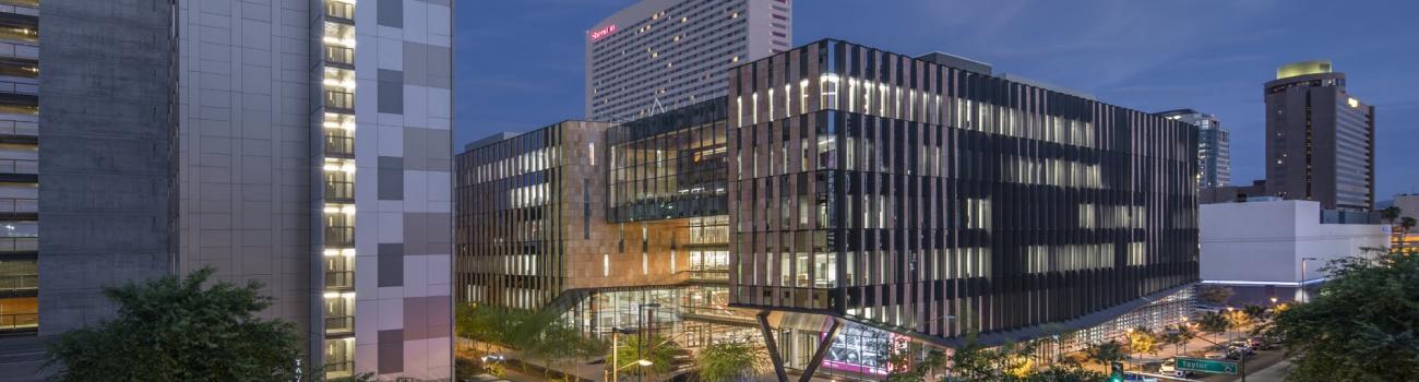 Photo of the Beus Center for Law and Society in downtown Phoenix, home of the Sandra Day O'Connor College of Law at Arizona State University