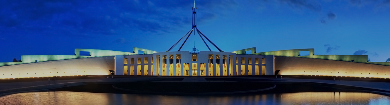 The Australian Parliament building at night