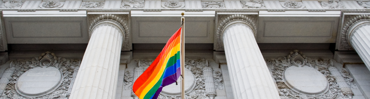 Rainbow flag in front of law building