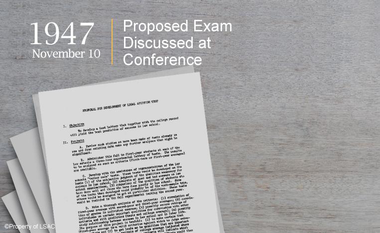 An outline marked, "Proposal for Development of Legal Aptitude Test." Image copyright LSAC.