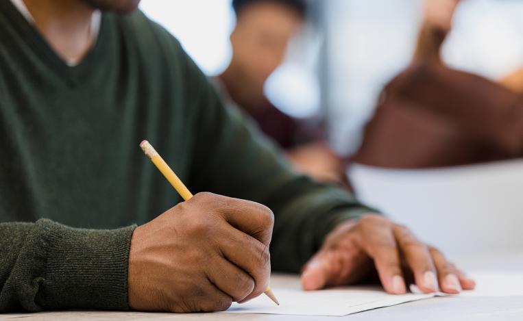 student taking test
