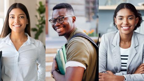 Three photos of students and professionals