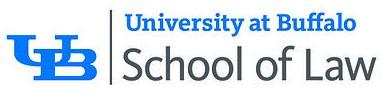 Blue and gray University at Buffalo School of Law logo with blue interlocking U and B.