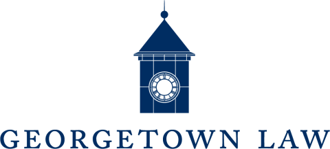 Georgetown Law's campus clocktower positioned above the text Georgetown Law.