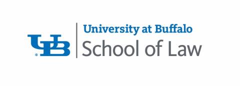 Blue and gray University at Buffalo School of Law logo with blue interlocking U and B.