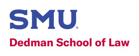 SMU Dedman School of Law logo. SMU is in SMU blue and Dedman School of Law is on the line below it in a smaller, SMU red text.
