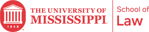 The University of Mississippi School of Law logo is red with a graphic of the Lyceum.