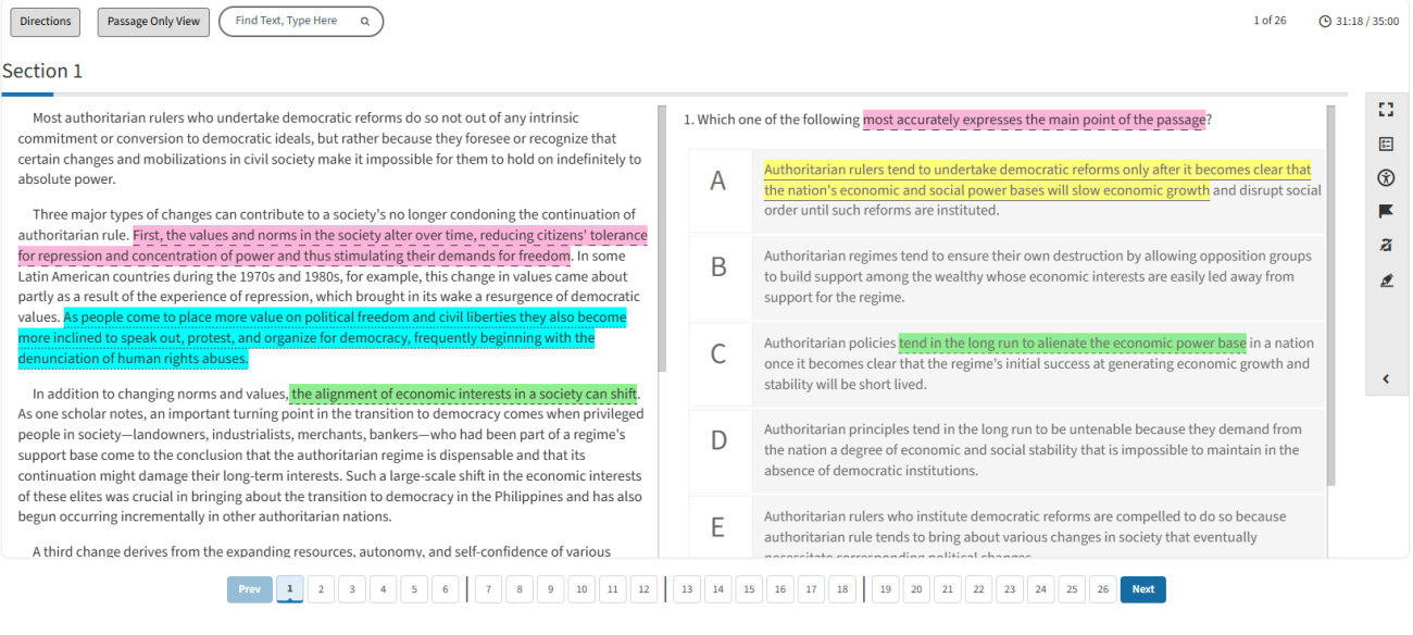 Screengrab illustrating different highlighting colors