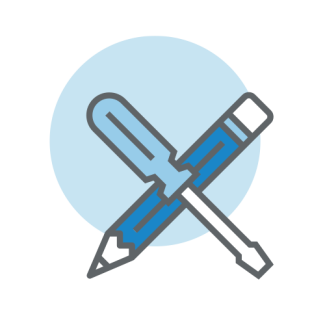 Icon indicating tools for creation, a pencil and a screwdriver