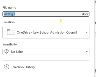 Screenshot showing document details, including "File name", "Location", "Sensitivity", and "Version History".