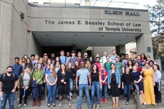 Temple Students on the steps of the James E. Beasley School of Law Building