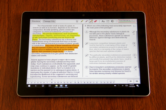 The Digital LSAT on the Microsoft Surface Go offers many features such as a timer, highlighting, and flagging to keep track of questions to revisit in a section. 