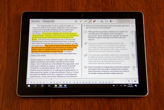 The Digital LSAT on the Microsoft Surface Go offers many features such as a timer, highlighting, and flagging to keep track of questions to revisit in a section.