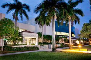 Campus buildings at dusk