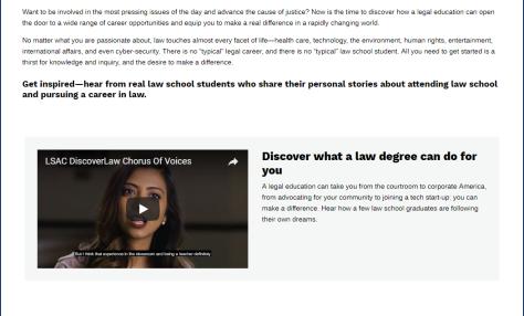 Screen cap of new Discover Law landing page