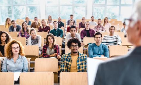 Diverse group of students in a classroom. 