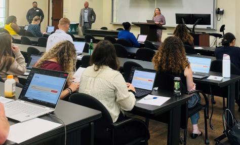 Aspiring law students prepare to take a practice LSAT. 