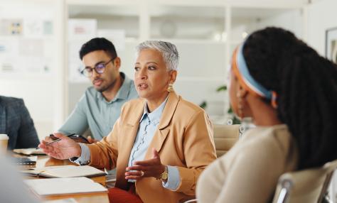 a group of professionals speak together