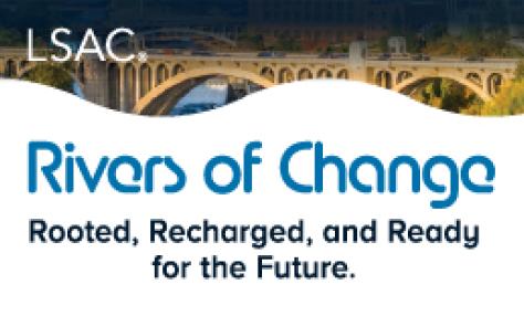 Rivers of Change logo, with backdrop of Spokane