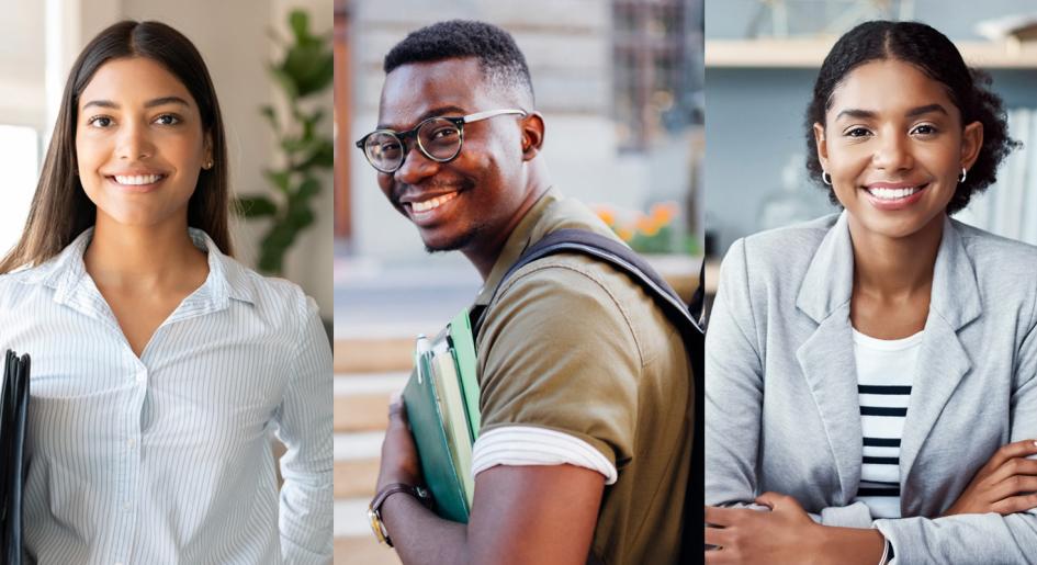 three photos of students side by side