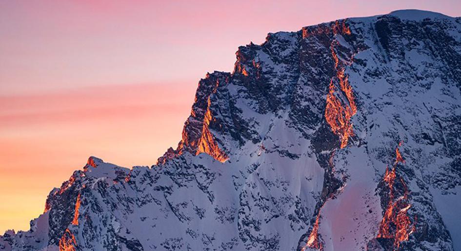 Mountain range in dramatic sunlight