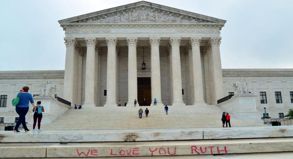 "We Love You Ruth" written on the steps leading to the U.S. Supreme Court building.