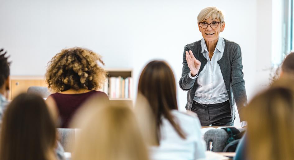 Law professor in front of class