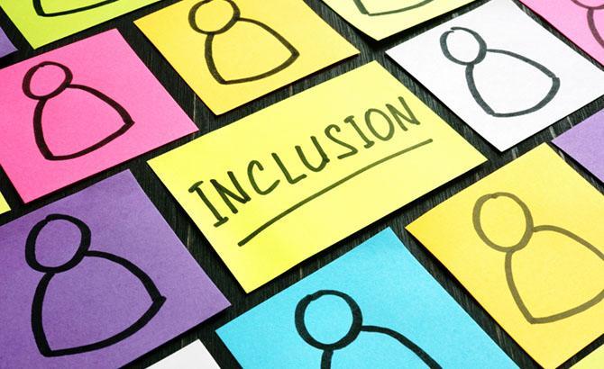 Collage of colorful post-it notes representing INCLUSION