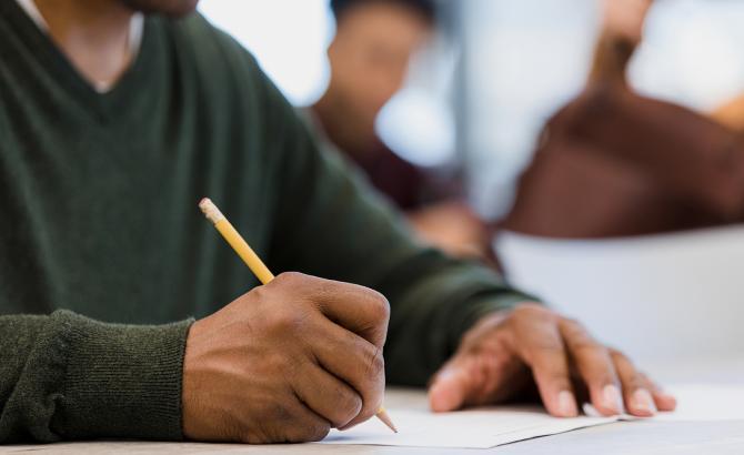 student taking test