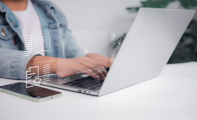 person reviewing data on a laptop