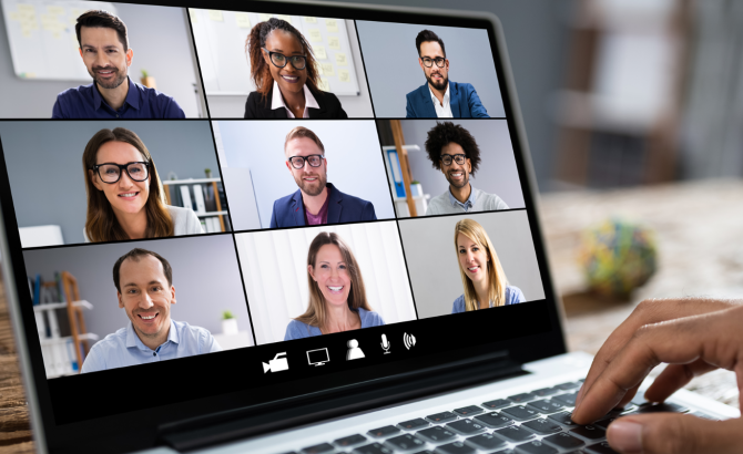 viewing webinar on a laptop