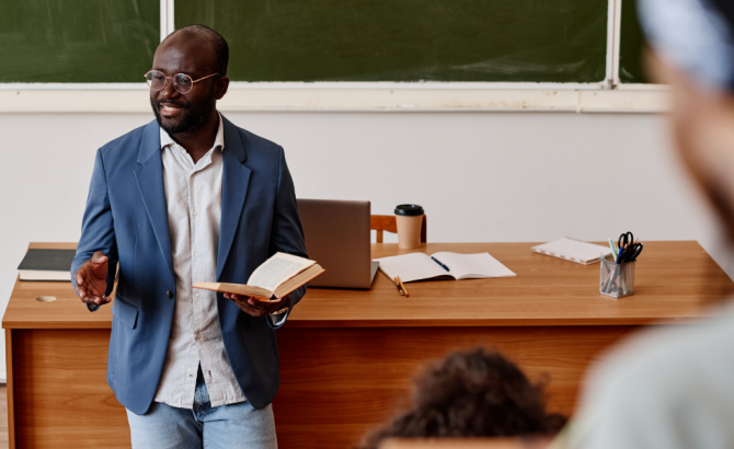 A professor teaches a class