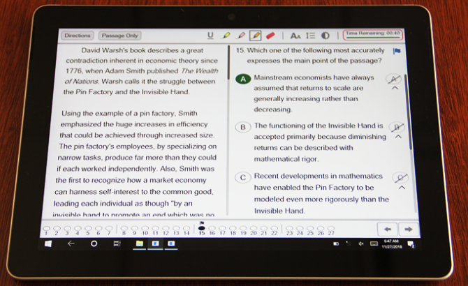 Digital LSAT on Microsoft Surface Go tablet