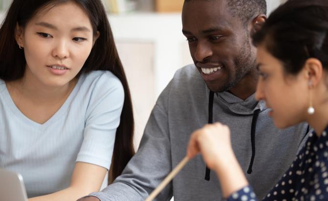 diverse law students studying together