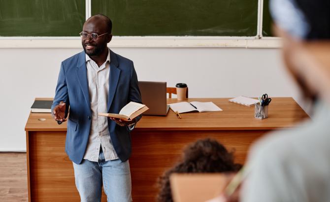 A professor teaches a class