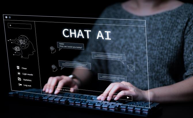 Person at computer using Chat AI
