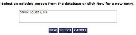 Select an existing person from the database or click New for a new entry.